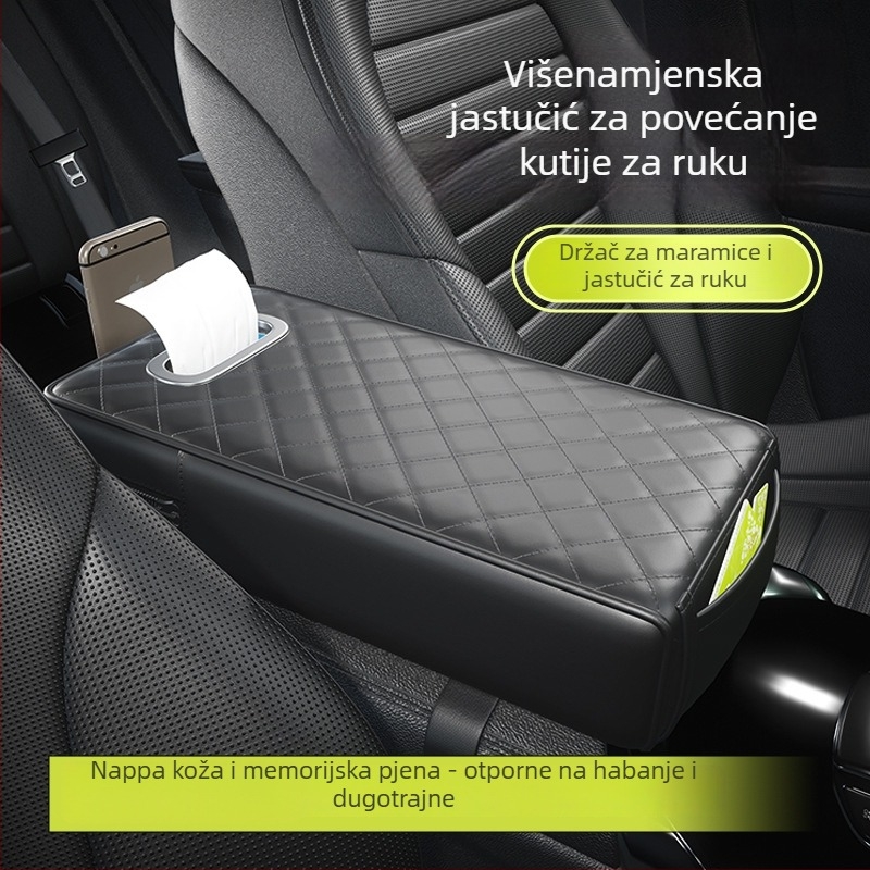 Naiduo Kožna Podignuta Naslona Za Automobil – Univerzalna Kompatibilnost, Kutija za Maramice, Središnja Višestruka Podloga
