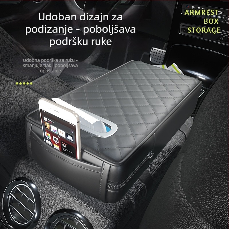 Naiduo Kožna Podignuta Naslona Za Automobil – Univerzalna Kompatibilnost, Kutija za Maramice, Središnja Višestruka Podloga