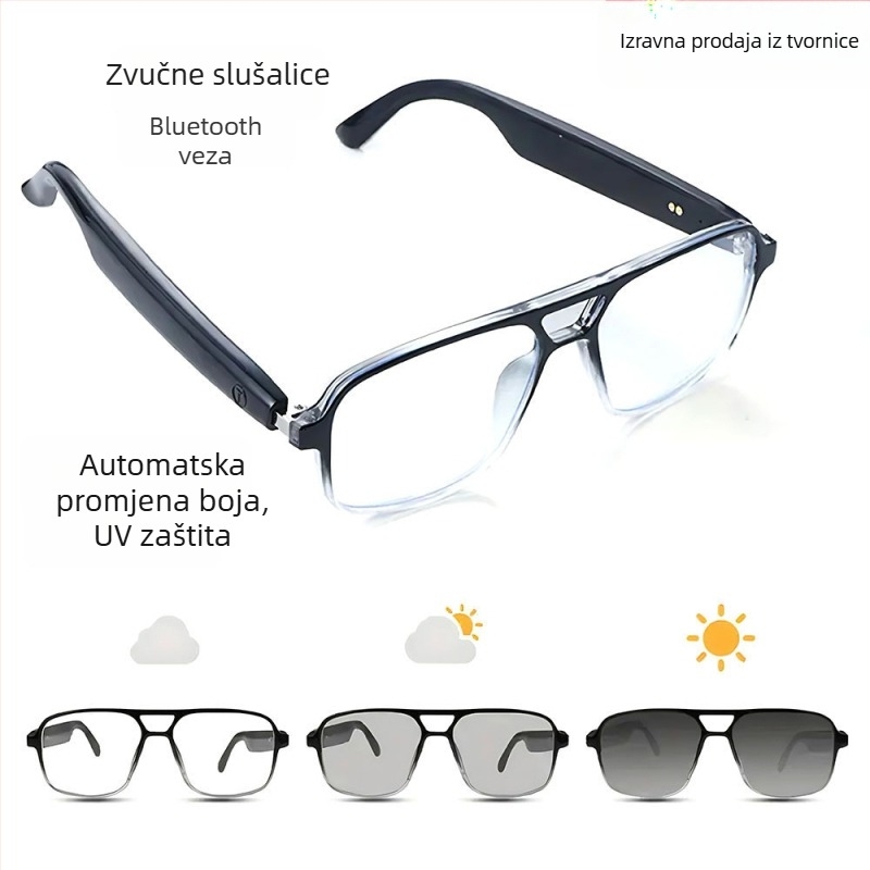 AI pametne naočale s fotochromnim lećama, Bluetooth pozivi, reprodukcija glazbe za vanjsku vožnju biciklom (ABS; 2×90mAh; 152 g; nošenje na glavi; doseg 10 m+)