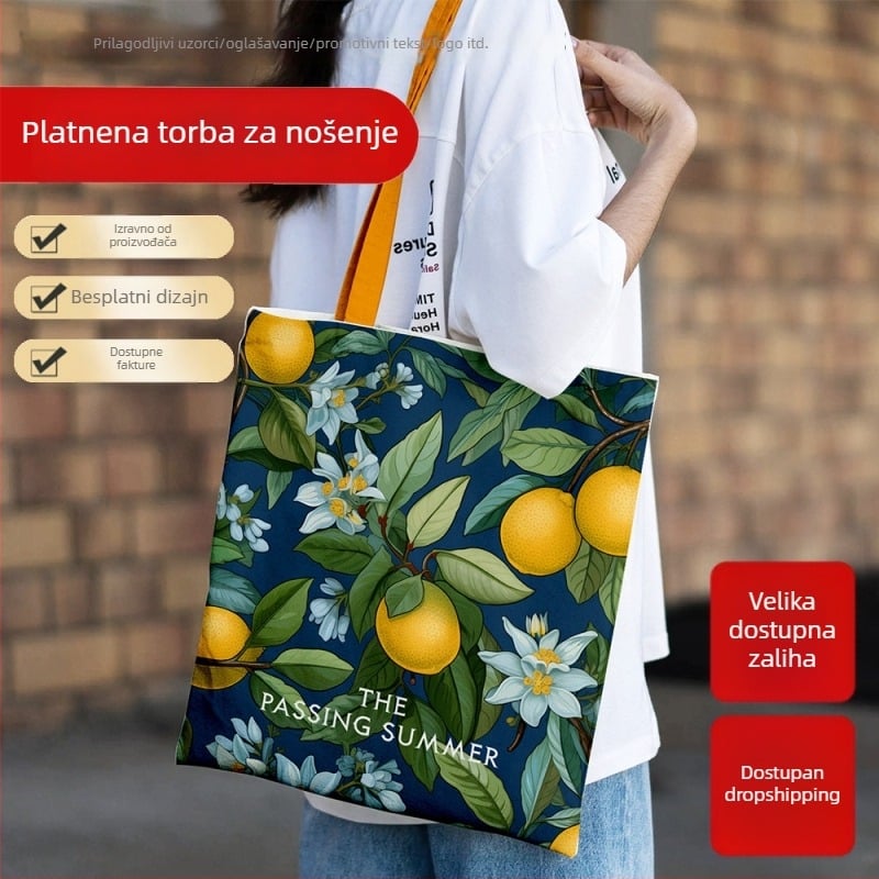 Platnana torba za sveopću upotrebu; bez dna i bočnih stranica; prilagodljiva; digitalni tisak; poliester-pamuk