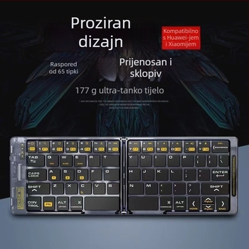 T-M018 Bežična Bluetooth sklopiva tipkovnica, USB-C punjenje, kompatibilna s mobitelima, tabletima i prijenosnim računalima, tiho tipkanje