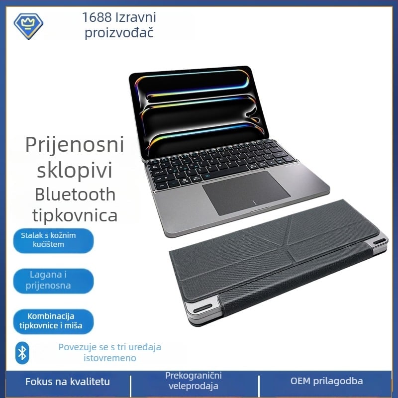 Prijenosna sklopiva Bluetooth tipkovnica za tablete, kompatibilna s iPadom i Androidom