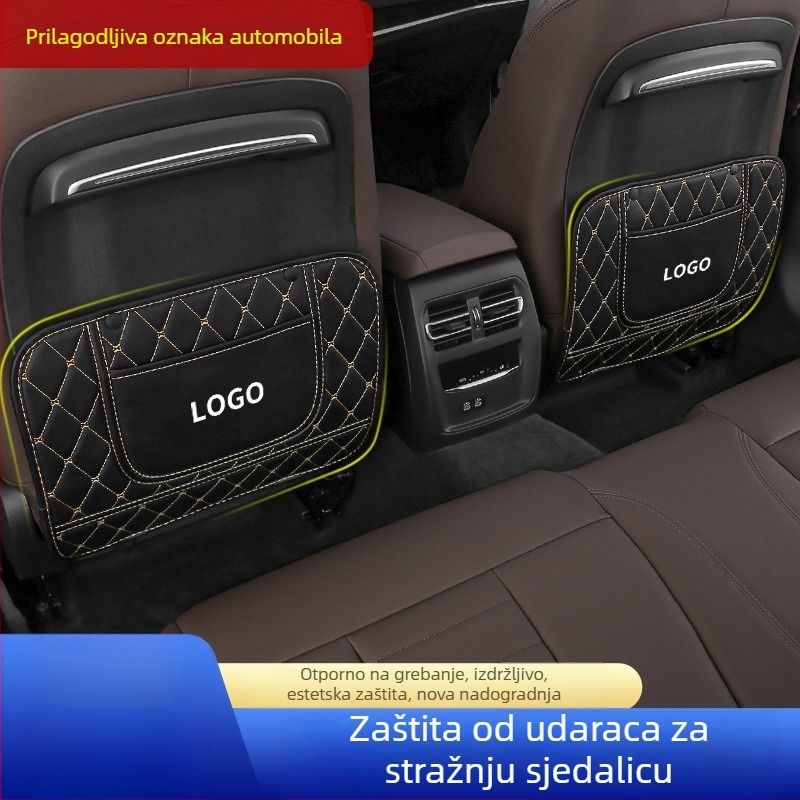 Kožna zaštitna podloga stražnjeg dijela automobilske sjedalice protiv udaranja, dječji karikaturistički dizajn, universalno za sve sezone, stil leptir-dijamant, s tiskanim logom