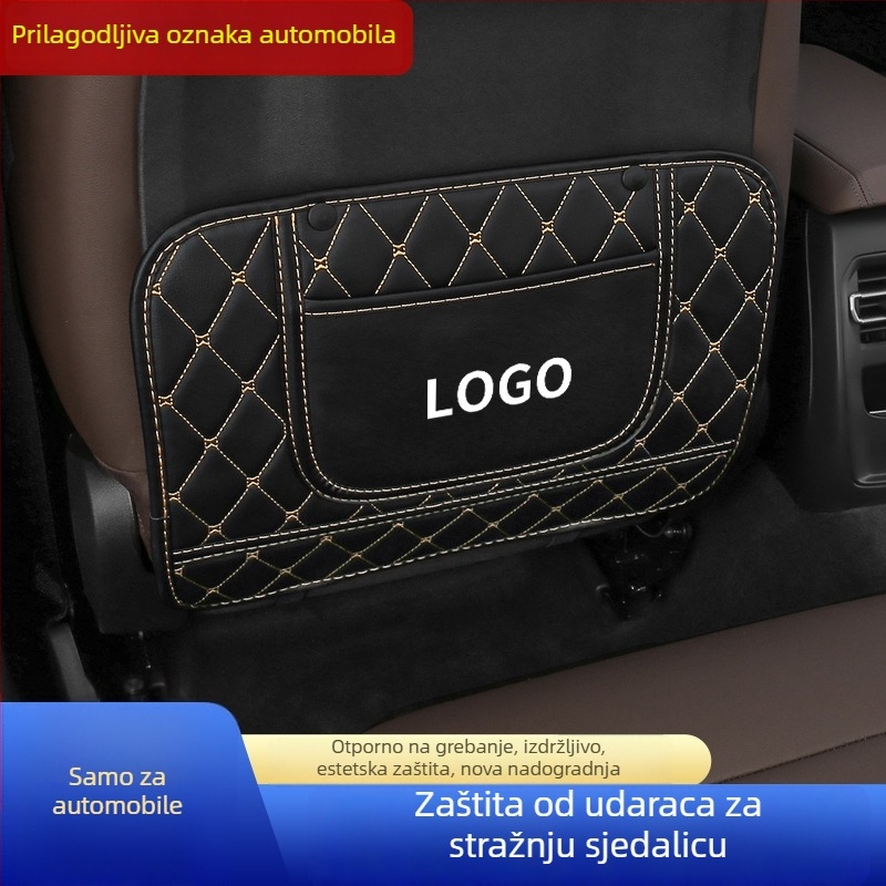 Kožna zaštitna podloga stražnjeg dijela automobilske sjedalice protiv udaranja, dječji karikaturistički dizajn, universalno za sve sezone, stil leptir-dijamant, s tiskanim logom