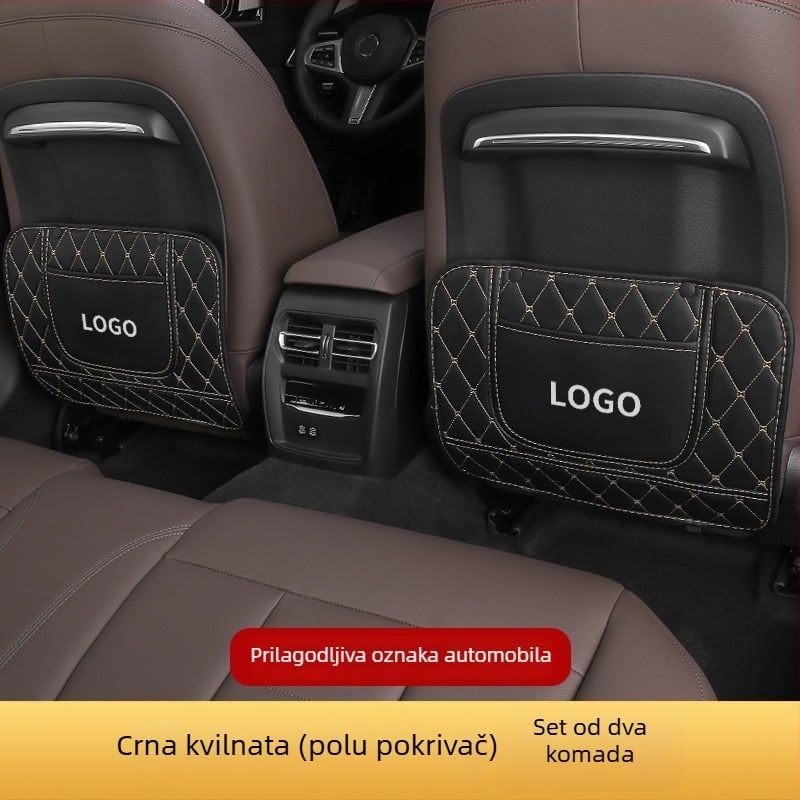 Kožna zaštitna podloga stražnjeg dijela automobilske sjedalice protiv udaranja, dječji karikaturistički dizajn, universalno za sve sezone, stil leptir-dijamant, s tiskanim logom