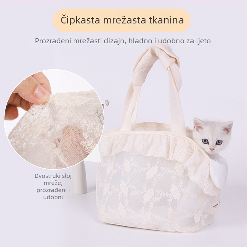Torba za kućne ljubimce, mrežasta prozračna ramenska torba za mačke i pse, prugasti uzorak, srednja mekanost, kapacitet velik/mali