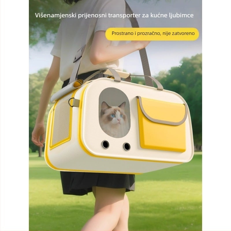 Torba za kućne ljubimce za putovanje — lagana s ručnim i cross-body dizajnom, prozračna i prostrana, materijal Oxford, marka Seven oh, jednobojni uzorak (Oxford; do 10 kg; Seven oh; jednobojni uzorak)