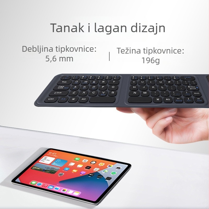 Bežična sklopiva Bluetooth tipkovnica za iPad, tablete, Android telefone i računala – tanka, prijenosna, ergonomska
