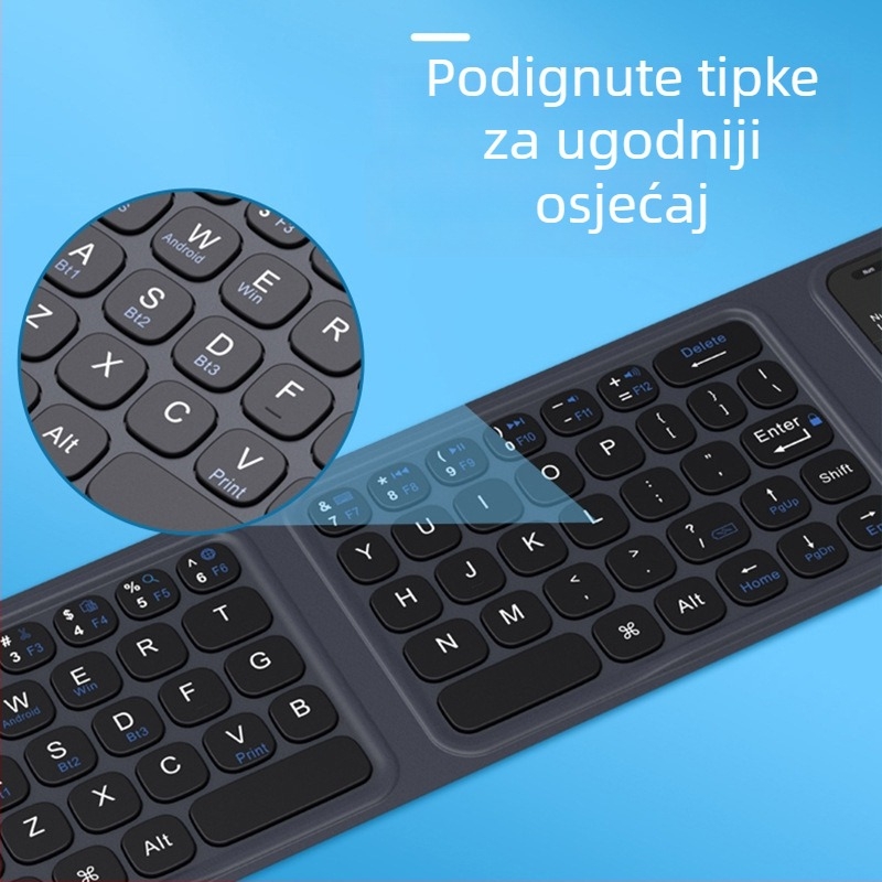 Bežična sklopiva Bluetooth tipkovnica za iPad, tablete, Android telefone i računala – tanka, prijenosna, ergonomska