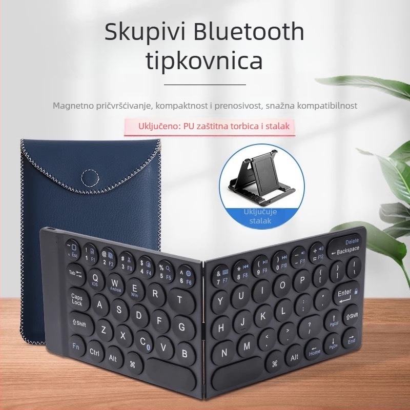Bluetooth sklopiva tipkovnica, prijenosna i lagana, magnetski sklopivi dizajn, Type-C sučelje, težina oko 150 g, kompatibilna s tri operacijska sustava
