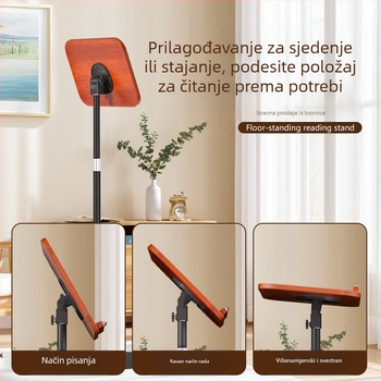 Drveni podni držač za čitanje s podesivim podiznim mehanizmom, masivno drvo, univerzalna kompatibilnost, 650 g, OEM Obrada