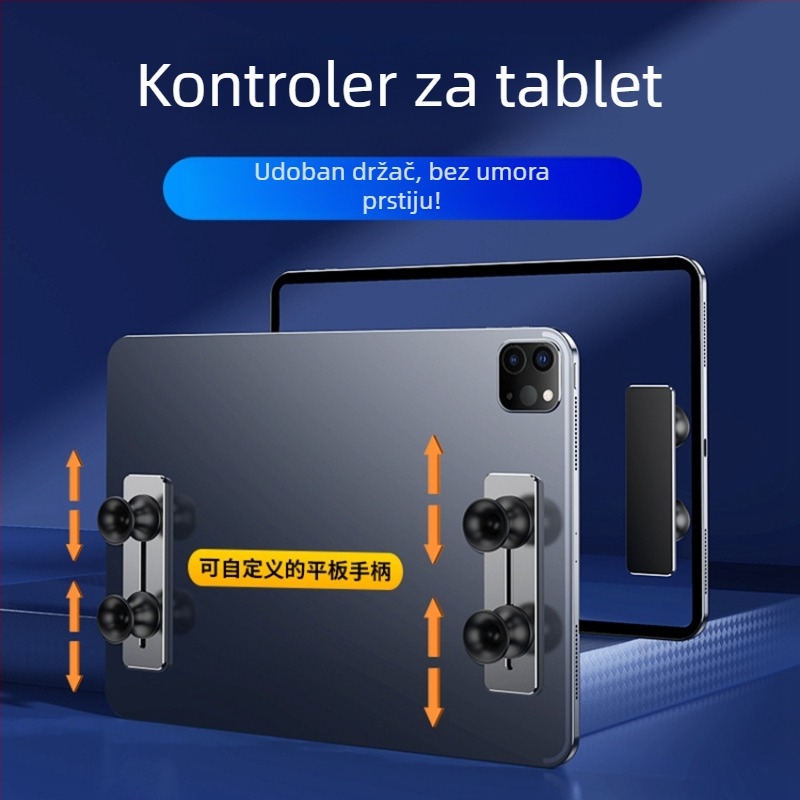 Aluminijski držač za tablet s gripom i stalakom, model B02, bežični, veličina 90×25×23 mm, težina 48,5 g