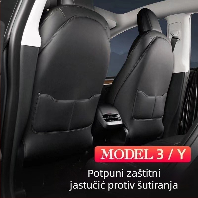 Zaštitna podloga naslona sjedala Tesla Model 3/Y, Enjoy the Journey, umjetna koža, punilo od sintetičkih vlakana, prilagodljivo, minimalističan unutarnji dizajn