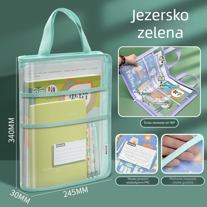 A4 torba za dokumente, vodootporni organizator papira, otvaranje u L-obliku od 180°, torba za školske potrepštine