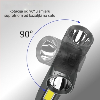 Prijenosna 10W LED svjetiljka s ugrađenom 1500mAh baterijom, magnetsko pričvršćivanje i COB bočno svjetlo, 90° kut