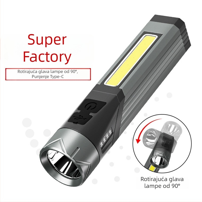 Prijenosna 10W LED svjetiljka s ugrađenom 1500mAh baterijom, magnetsko pričvršćivanje i COB bočno svjetlo, 90° kut