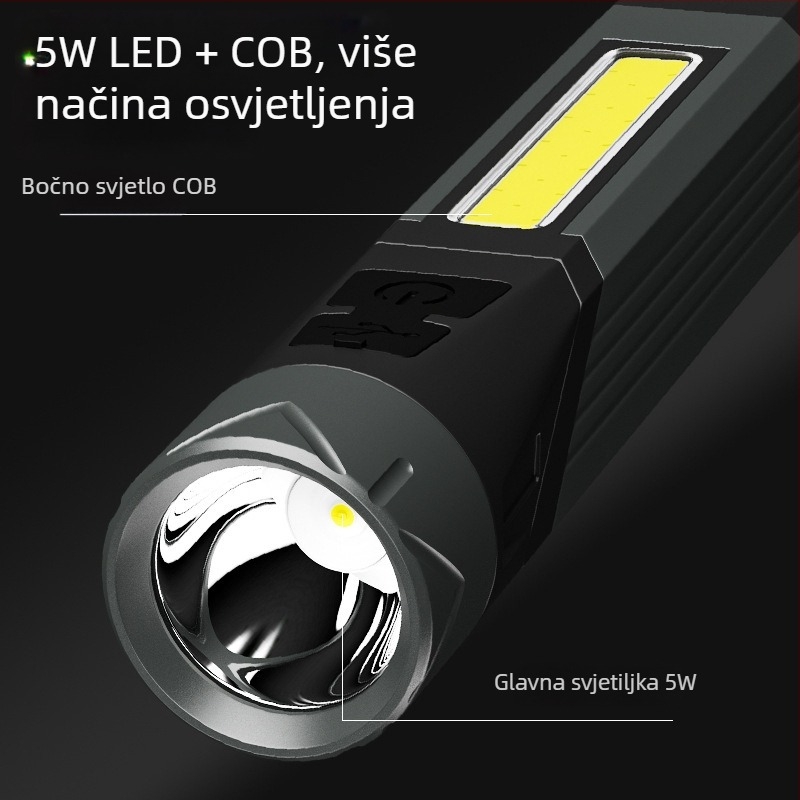 Prijenosna 10W LED svjetiljka s ugrađenom 1500mAh baterijom, magnetsko pričvršćivanje i COB bočno svjetlo, 90° kut