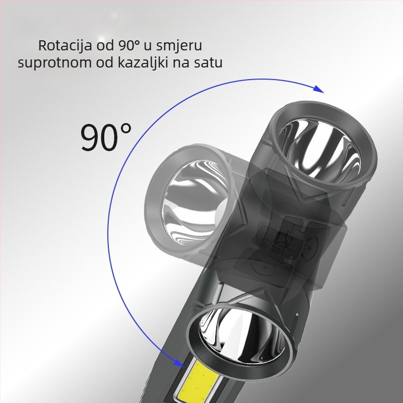 Prijenosna 10W LED svjetiljka s ugrađenom 1500mAh baterijom, magnetsko pričvršćivanje i COB bočno svjetlo, 90° kut