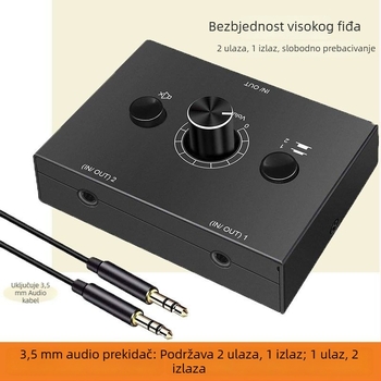 Oxygen GV-AC014 3.5 mm audio preklopnik, 2 ulaza, 1 izlaz, kompatibilan s mobitelima, PC-om i tabletima, bez gubitka zvuka, visoka vjernost zvuka, podesiva glasnoća