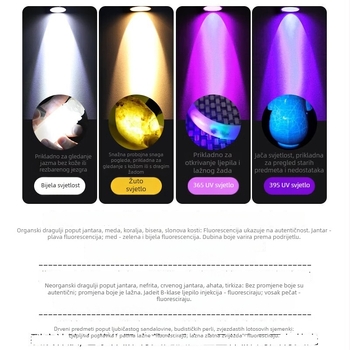 Ručna lampa za identifikaciju nefrita s UV svjetlom 365 nm, četiri izvora svjetla, za vanjsku upotrebu