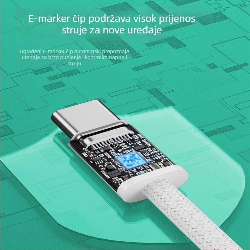 USB-C kabel s opletenim za brzo punjenje, duljina 1–2 m, jednosmjerni konektor