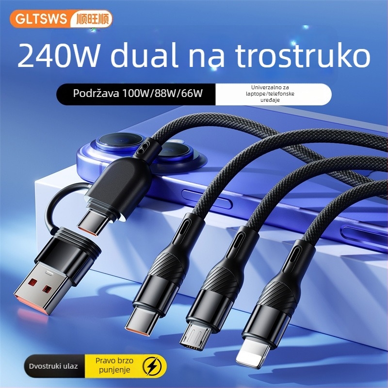 PD240W višeportni kabel za brzo punjenje s Lightning/Micro USB/Type-C - duljina 1-2 m, 2-3 izlaza, pleteni kabel