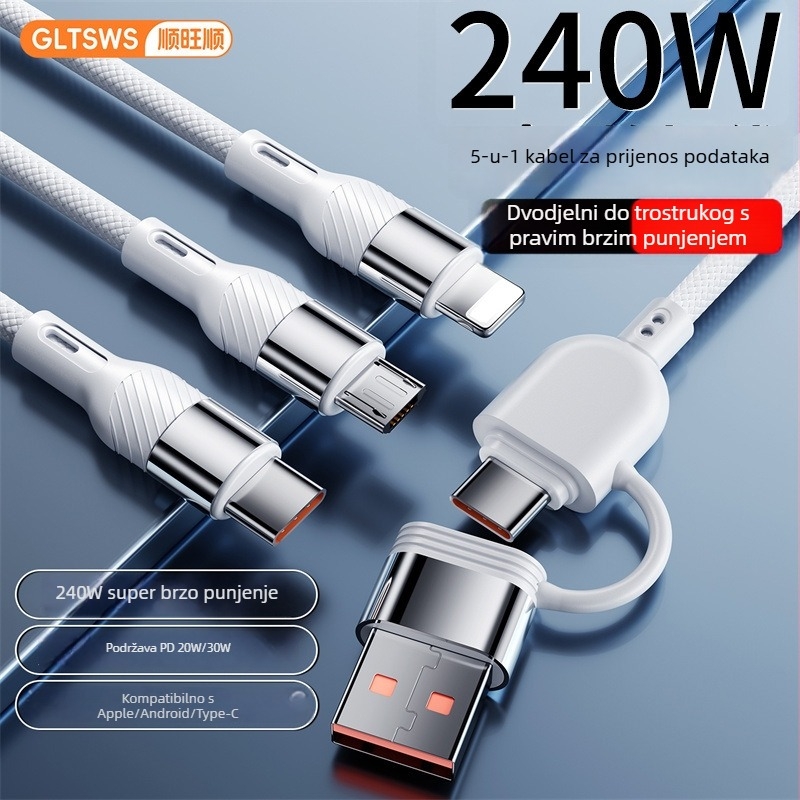 PD240W višeportni kabel za brzo punjenje s Lightning/Micro USB/Type-C - duljina 1-2 m, 2-3 izlaza, pleteni kabel