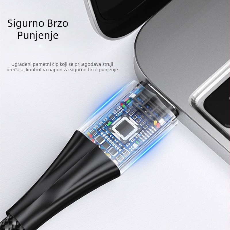 Kabel Type-C PD100W, pleteni, dužine 1 m, s jednim krajem, brzo punjenje