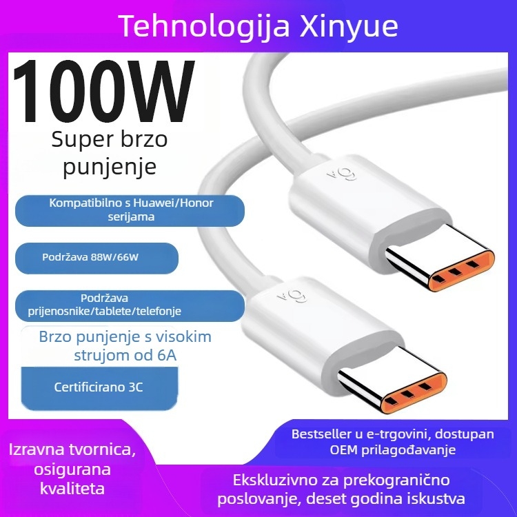 USB-C kabel brzog punjenja, 66W PD, Type-C, kompatibilan s Huawei/Honor uređajima