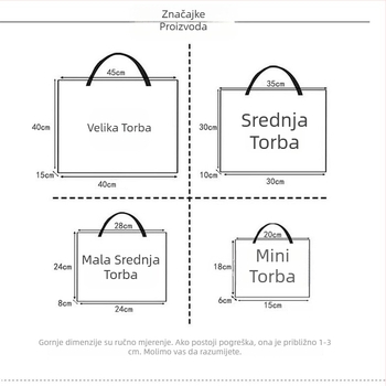 Platnena ženska torba s horizontalnim kvadratnim oblikom, zatvarač, unutarnja džep s zipom, poliester podstava