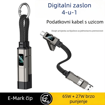 Kabel za punjenje u automobilu s digitalnim prikazom, četiri u jedno podatkovni kabel, kompatibilan s prijenosnim računalima, tabletima i pametnim telefonima