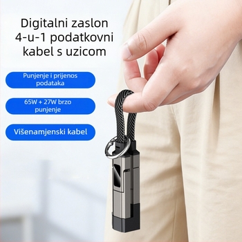 Kabel za punjenje u automobilu s digitalnim prikazom, četiri u jedno podatkovni kabel, kompatibilan s prijenosnim računalima, tabletima i pametnim telefonima