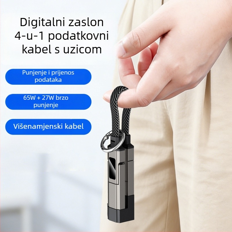 Kabel za punjenje u automobilu s digitalnim prikazom, četiri u jedno podatkovni kabel, kompatibilan s prijenosnim računalima, tabletima i pametnim telefonima