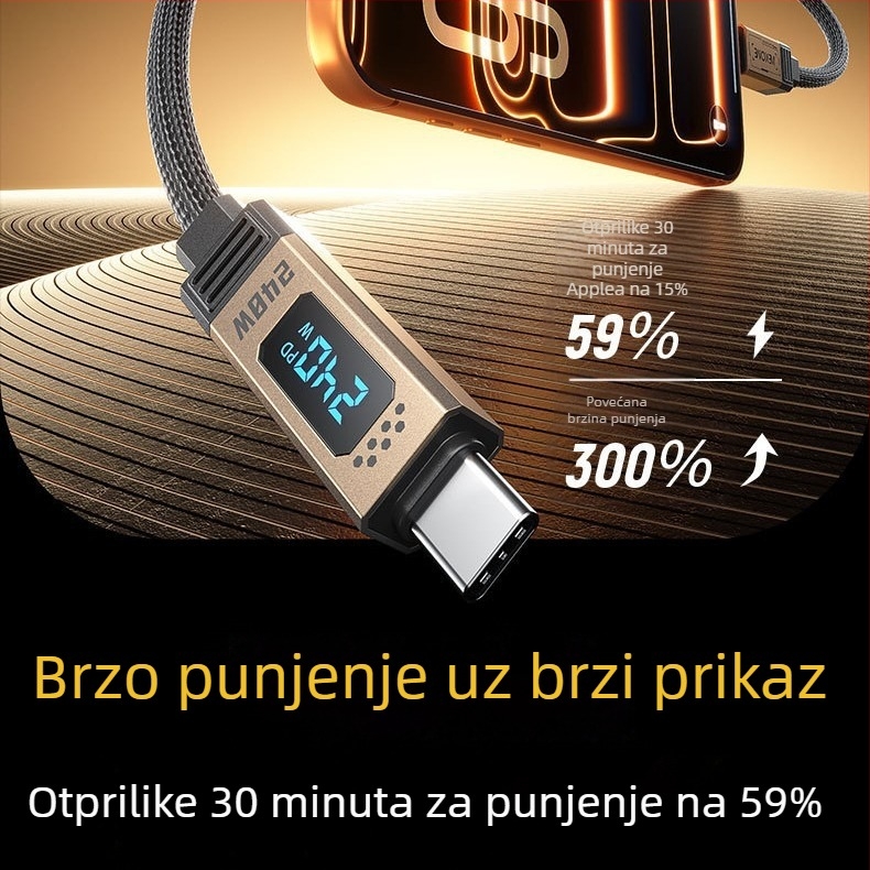 USB-C kabel za podatke 240W brzo punjenje s digitalnim zaslonom (USB 2.0)