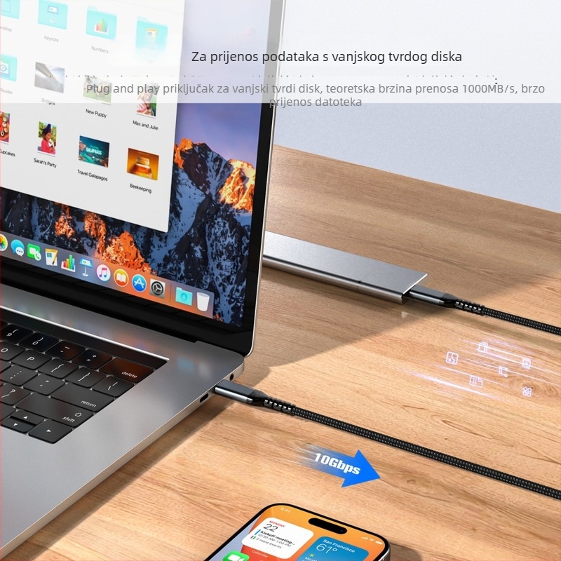 USB-C kabel za prijenos podataka i punjenje USB 3.2 Gen 2 — do 1000 MB/s, maksimalna snaga 100 W, struja do 5 A, duljina 0.5–5 m