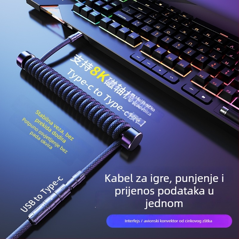 PaiFan 06088 USB 3.0 pleteni avionik kabel za tipkovnicu, podijeljeno 1–2 Type-C priključak, magnetska os, OEM podatkovni kabel