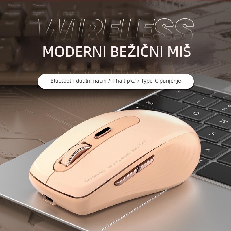 Bežična miša s dvostrukim načinom 2,4G + Bluetooth, 2000dpi, 6 tipki, punjiva kabelom