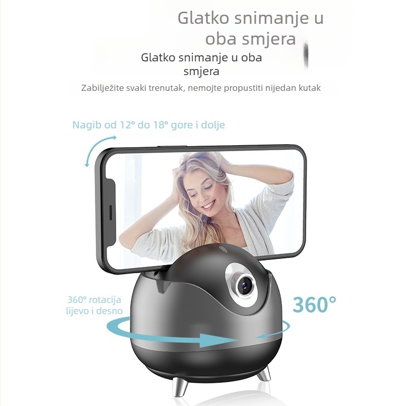 Stabilizator za pametni telefon s dvostrukom osovinom i AI prepoznavanjem lica, 360° panorama, ±15° nagib, klip montaža