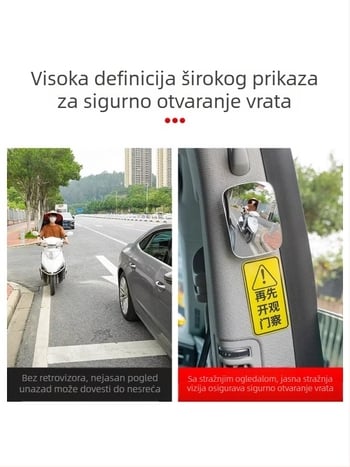 Automobilski unutarnji retrovizor sa širokokutnim zrcalom za mrtve kutove i funkcijom protiv sudara pri vožnji unazad