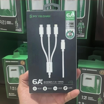 Y10 120W brzi punjač podatkovni kabel s 1 na 3 razgranom, Lightning, Micro USB i USB-C, duljina 1,2 m