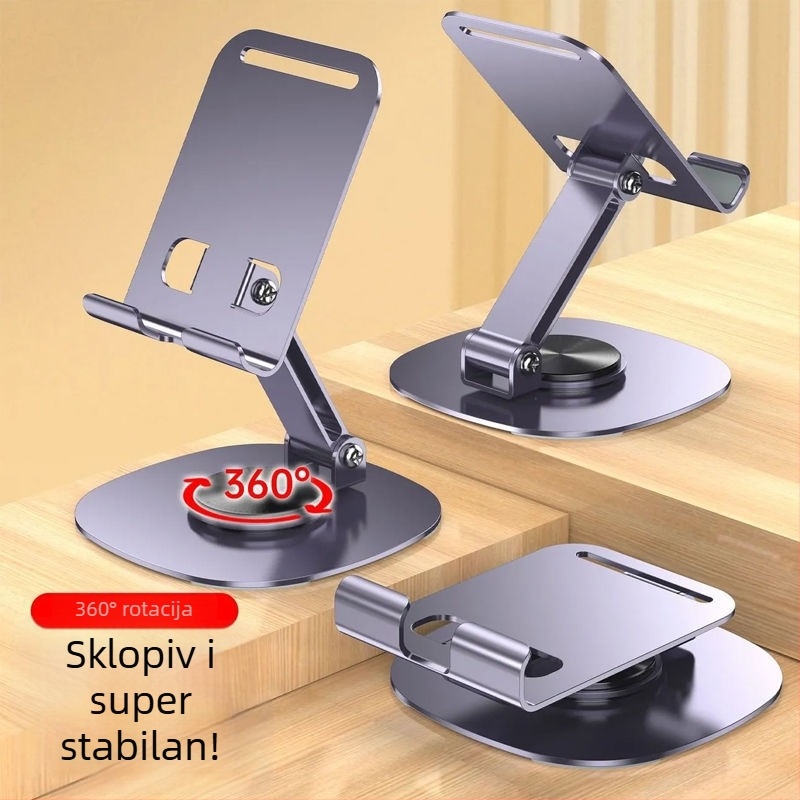 Stalak za stolni telefon i tablet — rotirajući, sklopivi, od legure, za prijenos uživo videa