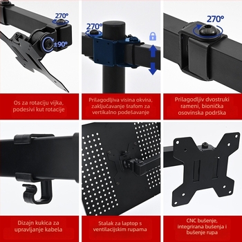 Dvo-monitor stolni nosač ZX-MT025N, željezo, 4,6 kg, paket nosača i vijaka