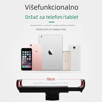 Podna stalka za mikrofon — teleskopni stalak za live streaming, karaoke i nastupe; univerzalni držač za mikrofon, mobitel i tablet; kovna i plastična konstrukcija; prenosan