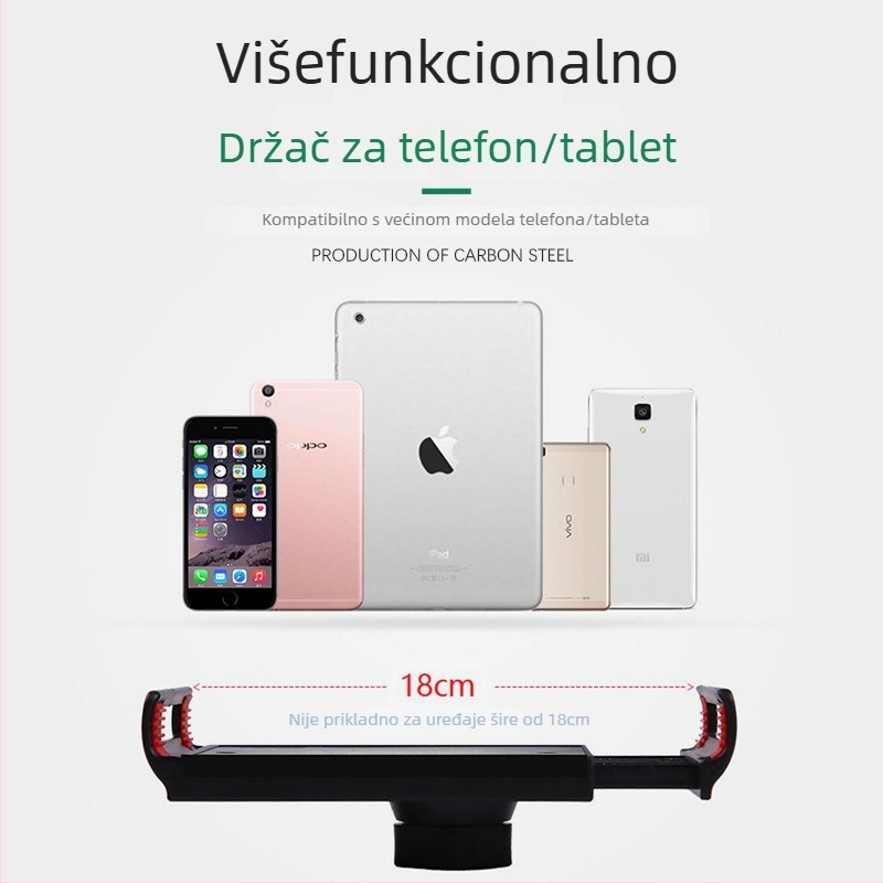 Podna stalka za mikrofon — teleskopni stalak za live streaming, karaoke i nastupe; univerzalni držač za mikrofon, mobitel i tablet; kovna i plastična konstrukcija; prenosan