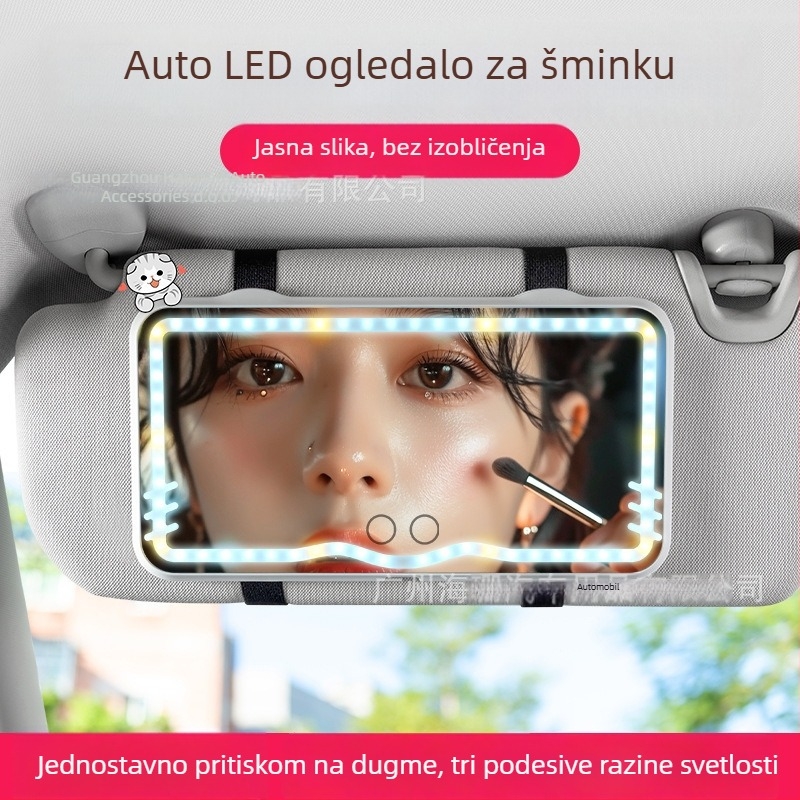 LED ogledalo za šminkanje u automobilu s LED osvjetljenjem na dodir (univerzalna prilagodba; ugradnja klipsom; mogućnost logotipa; prilagodljivo)