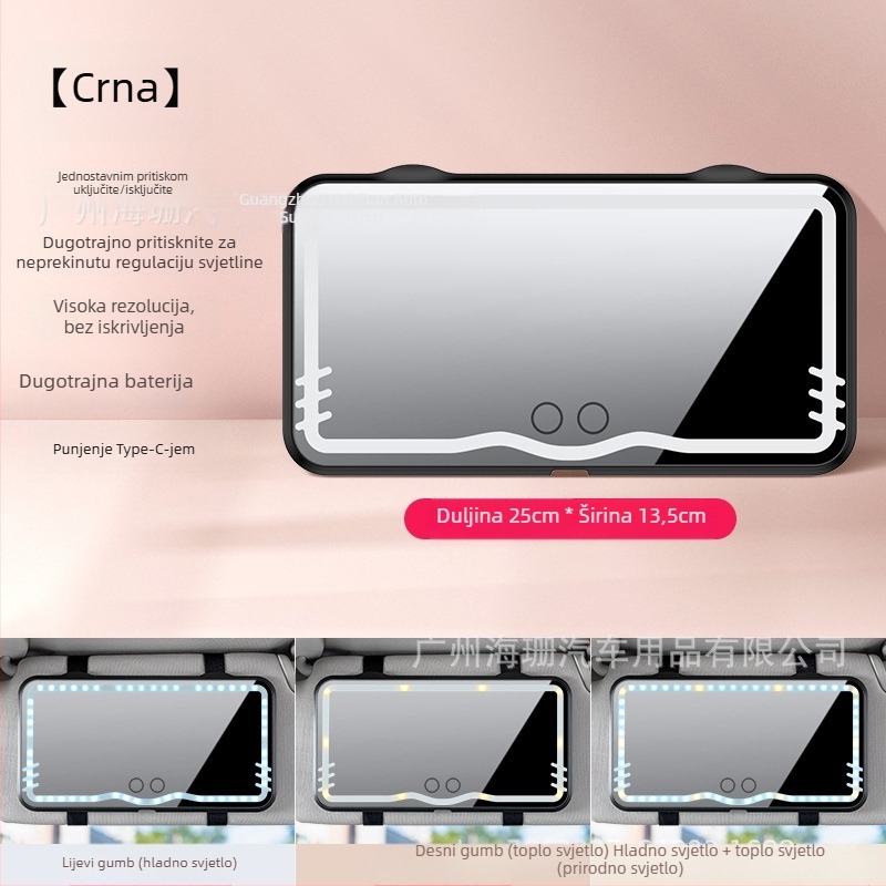 LED ogledalo za šminkanje u automobilu s LED osvjetljenjem na dodir (univerzalna prilagodba; ugradnja klipsom; mogućnost logotipa; prilagodljivo)