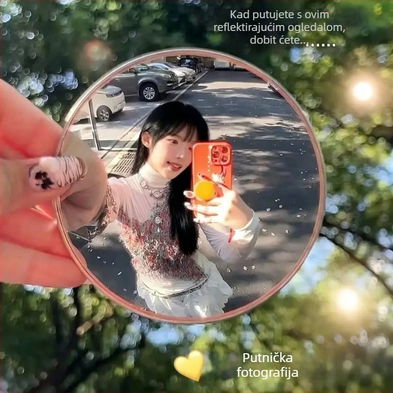 Mini reflektor za putovanje – okruglo izdignuto ogledalo, širok ugao gledanja, visoka razlučivost, za solo putovanja i fotografiju