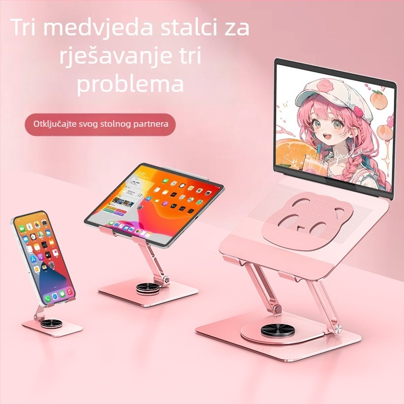 Trojedini rotirajući potpuno metalni stalak za laptop, tablet i telefon – karbon čelik • Model L203 • Univerzalna kompatibilnost • 3,3 kg