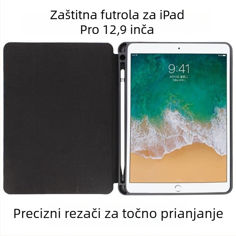 Kućište za iPad Pro s pretincem za olovku, umjetna koža, funkcija režima spavanja, zaštita od pada, izrada toplim pritiskom, prilagodljivo