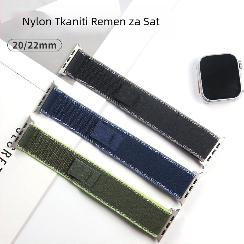 Najlonski pleteni remen za Apple Watch sa Velcro kopčom – sportski stil, kompatibilan s 20 mm i 22 mm sučeljem